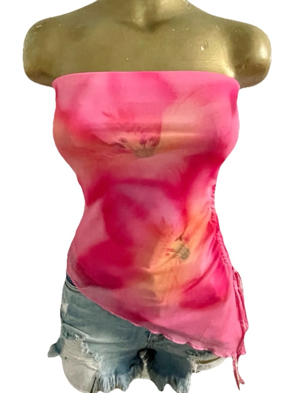 MADDEN GIRL Womens Mesh Floral Asymmetrical Tube Top Size Small